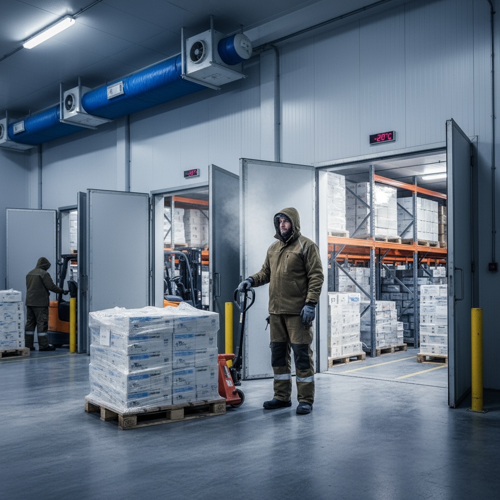 Goods-in operative processing deliveries at Grimsby cold storage warehouse