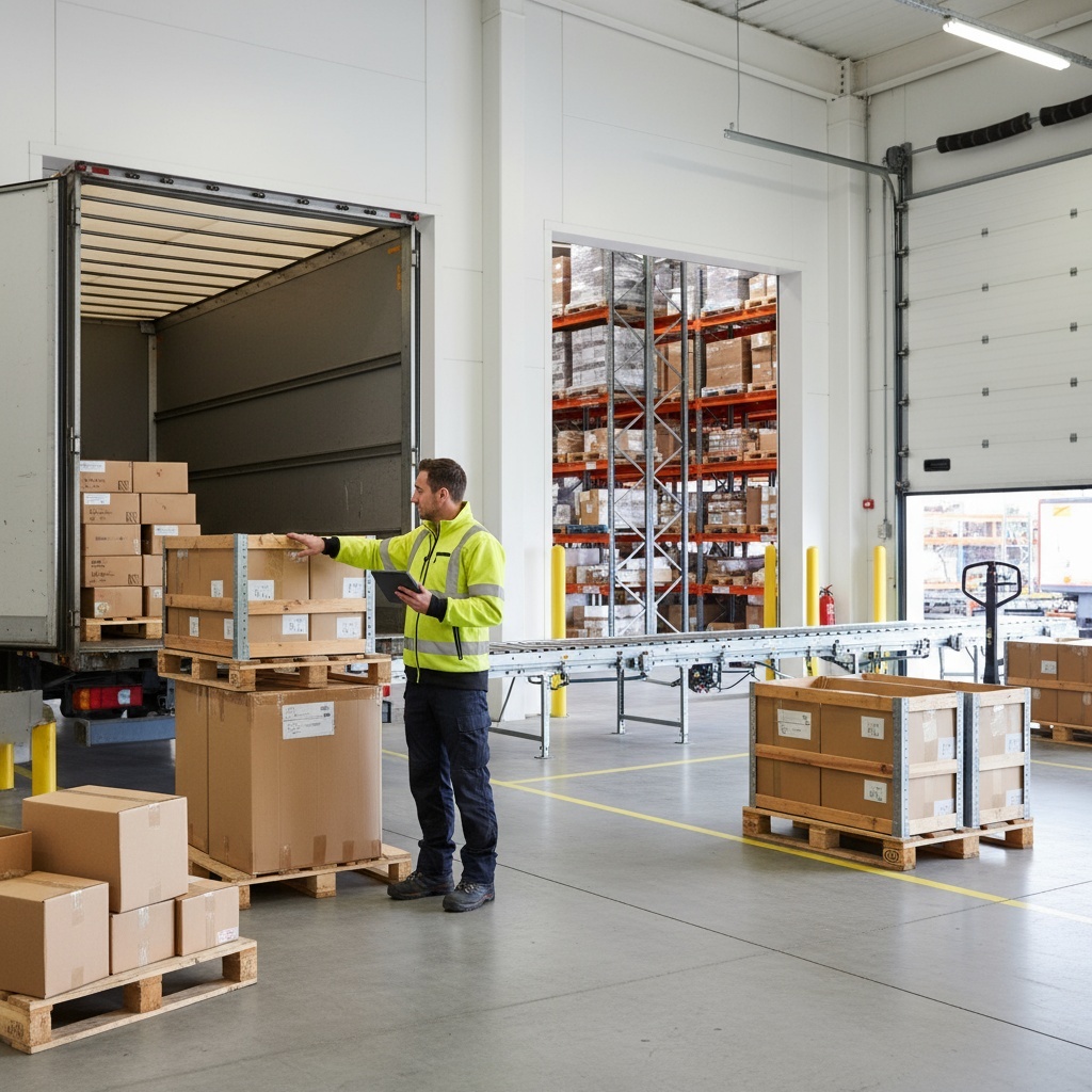 Goods-in operative processing deliveries at Swan Valley Northampton warehouse