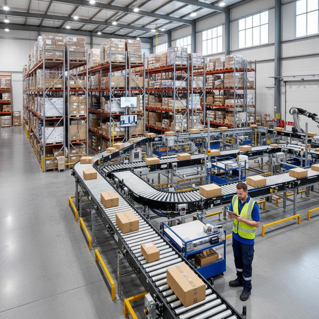 Warehouse operative working in modern Coalville warehouse facility