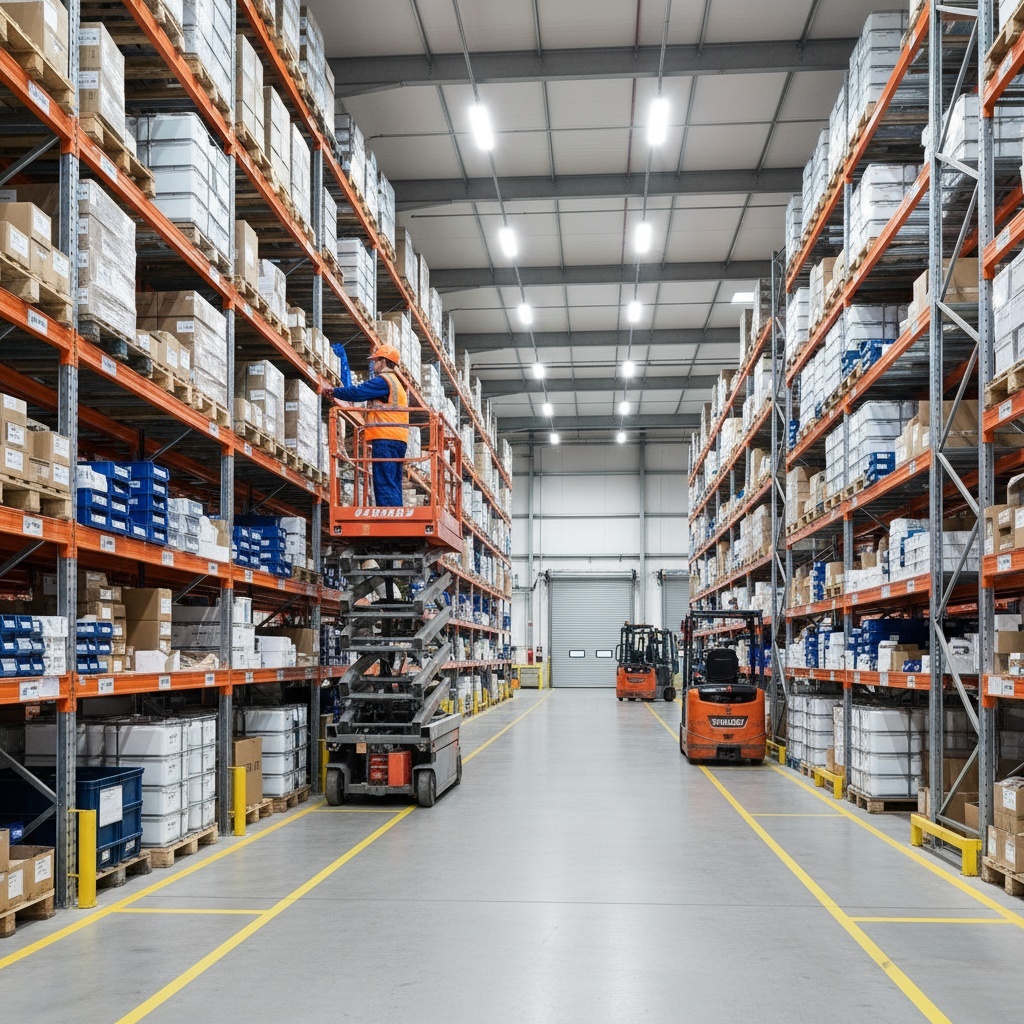 Warehouse operative working in modern Derby warehouse facility