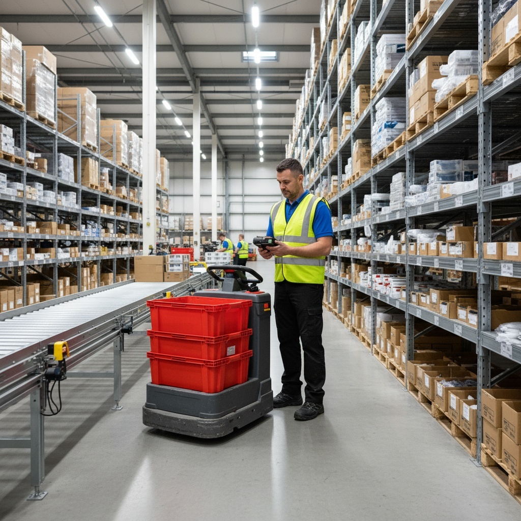 Warehouse operative working in modern Mansfield warehouse facility